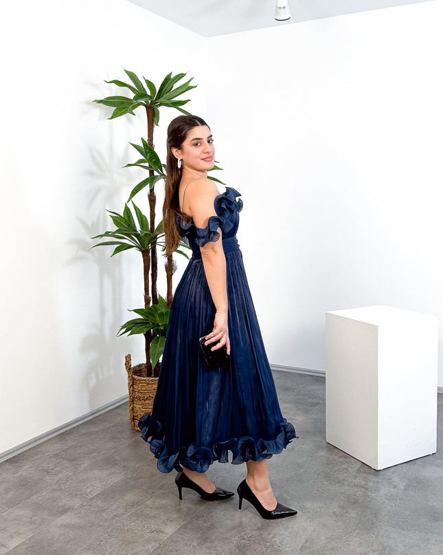 ML26023 İp Askılı Midi Elbise – Ön Pencere Detaylı