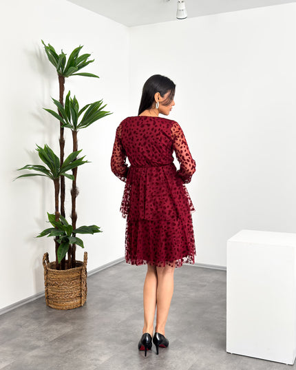 ML26012 Short Dress with Wrap Neckline and Tiered Skirt