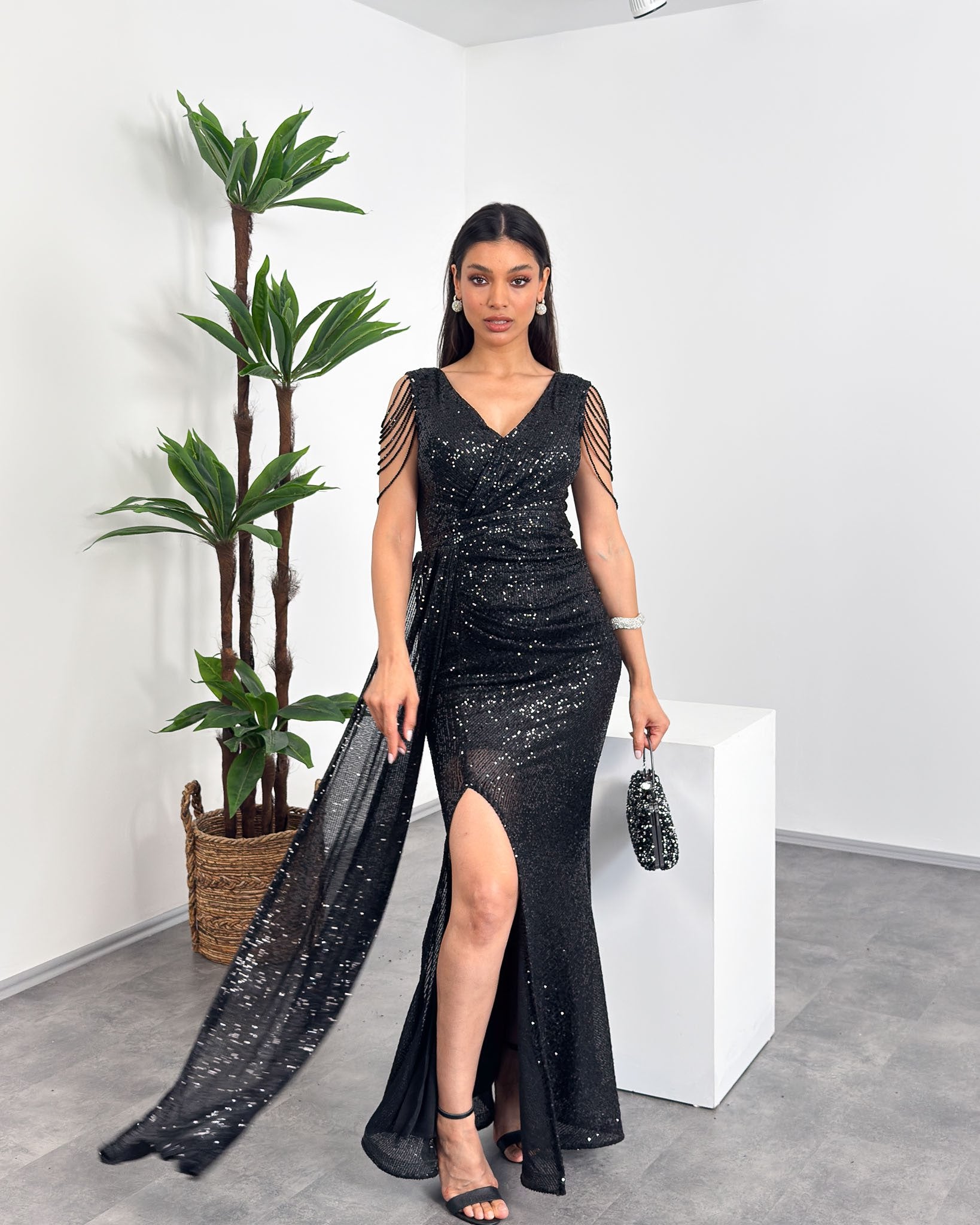 Beaded Fringe Sequin Wrap Maxi Dress | Mia Lora – Mia Lora